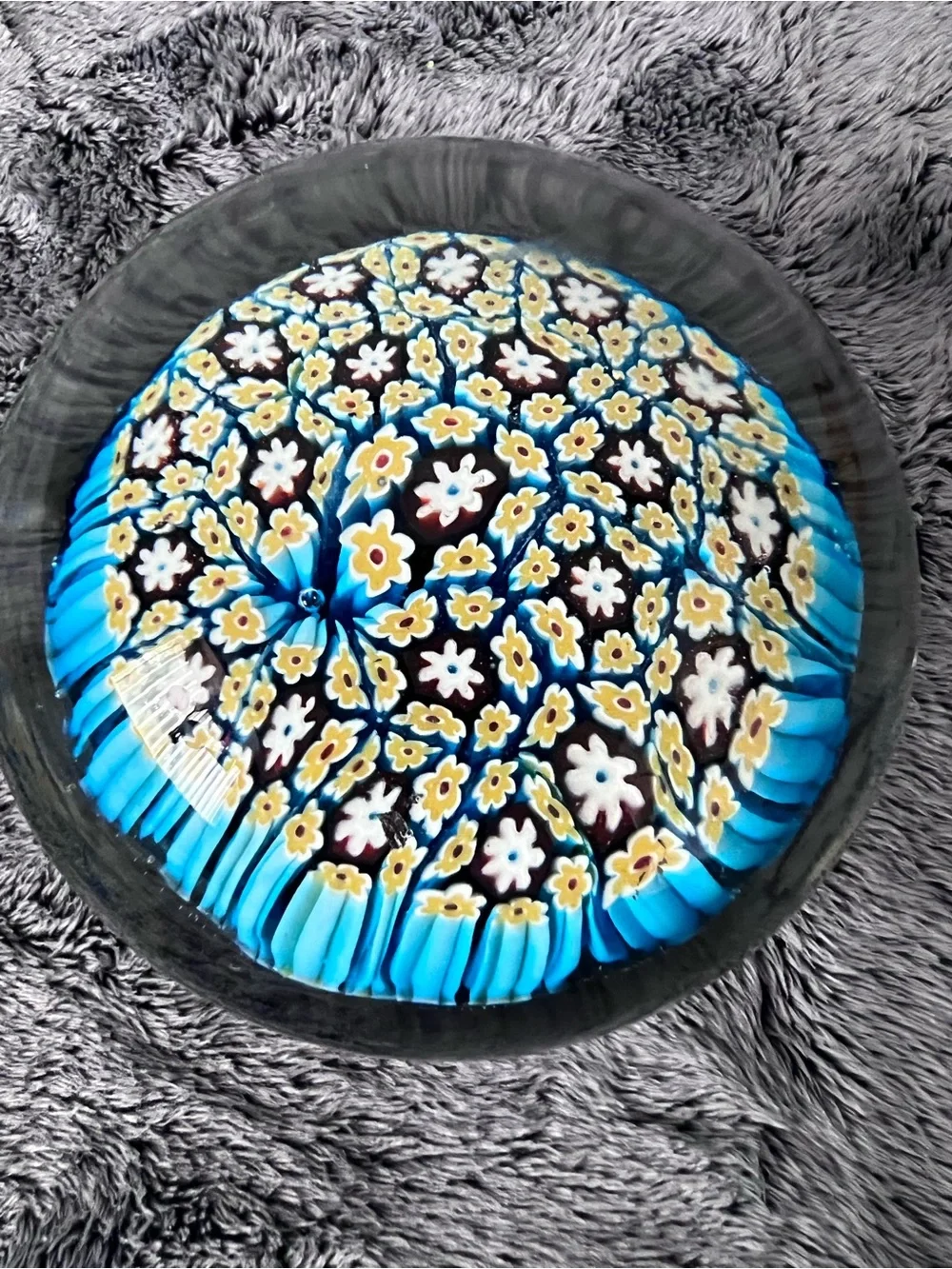 Vintage Millefiori Art Glass Paperweight Murano Style Floral Cane Dome